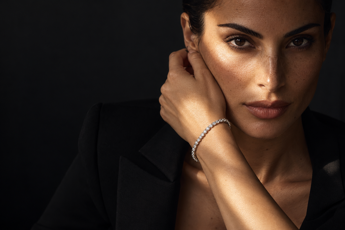 Remuse AI campaign visualization — tennis bracelet worn on the wrist