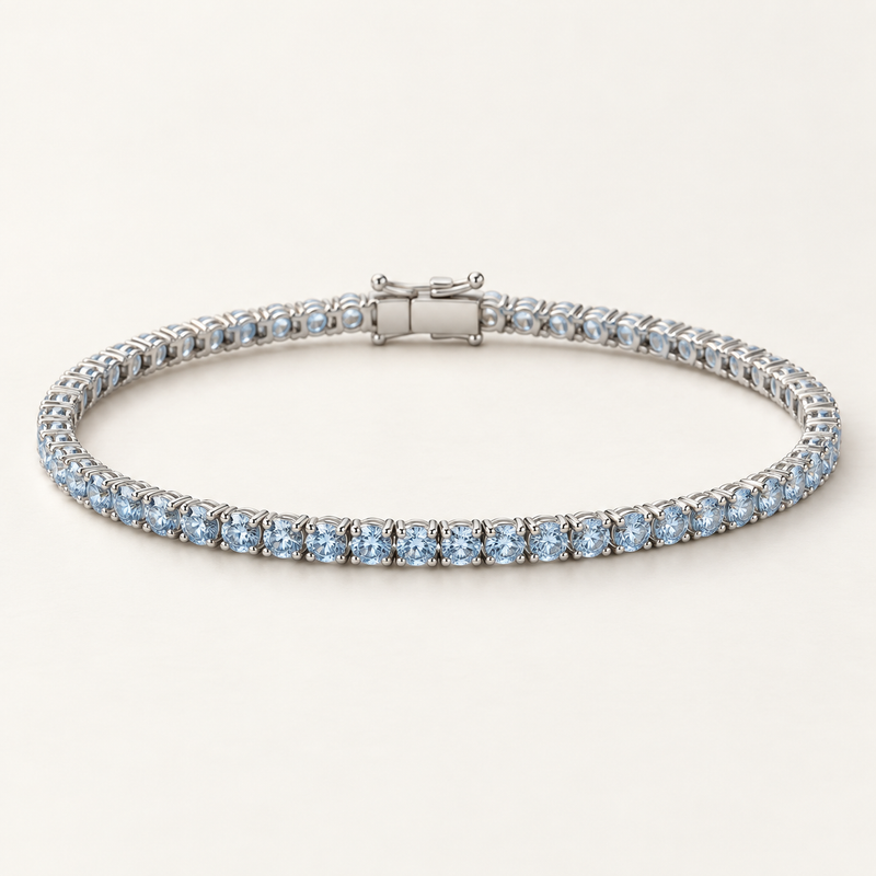 Remuse petite — Glacier Blue, Sterling Silver. AI design visualization; final specifications pending sample approval.